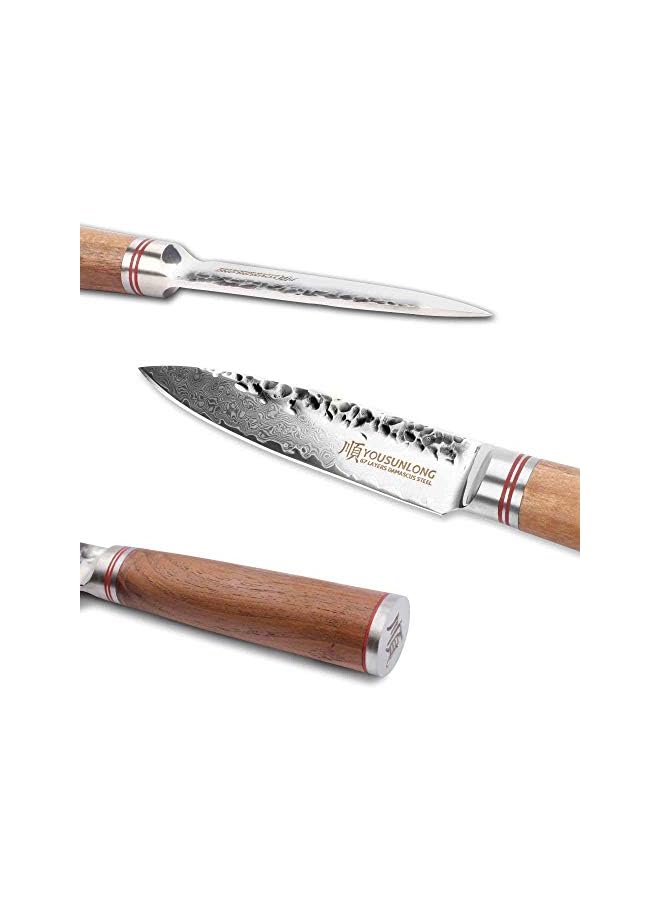 IAF Paring Knives 3.5 inch Peeling Knife Hammered Damascus Steel Japanese Natural Walnut Wooden Handle - Image 2