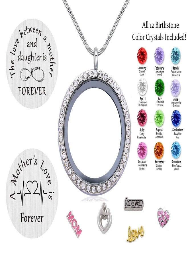 Beffy Best Gift Floating Charm Living Memory Lockets with Birthstone,Magnetic Closure 30mm Stainless Steel Necklace, Glass - Image 3