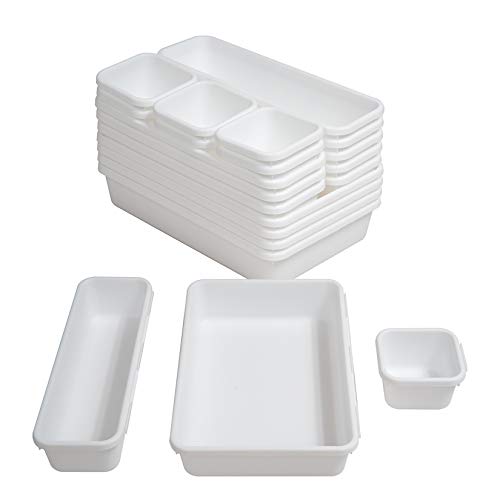 BYCY 18 Pcs Drawer Organizers Trays Set for Office Bathroom Dresser Interlocking Dividers Storage Bins Pack (18 Pieces Set) - Image 1