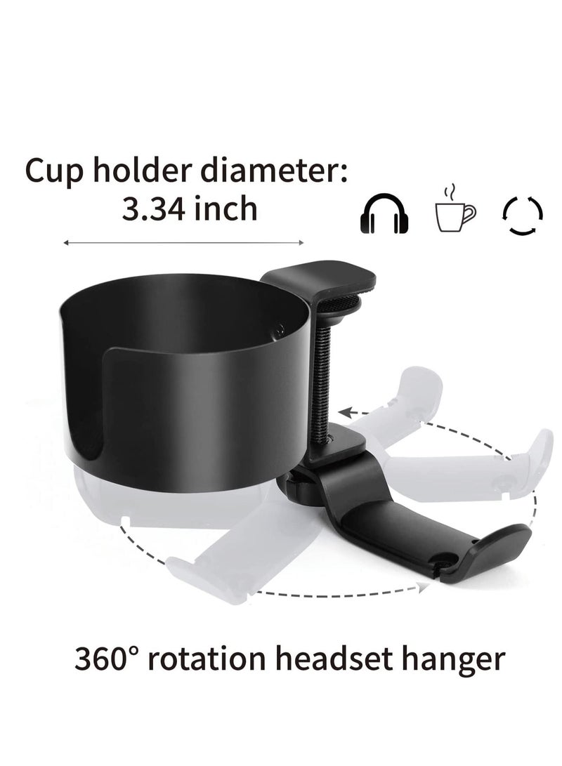 Generic Desk Cup Holder, Anti Spill Cup Holder Clamp, 2 in 1 Desk Cup Holder with Rotatable Headphone Hanger Holder, Clip on Cup Holder Easy Installation for Water Bottles, Backpack, Cup  - Image 2