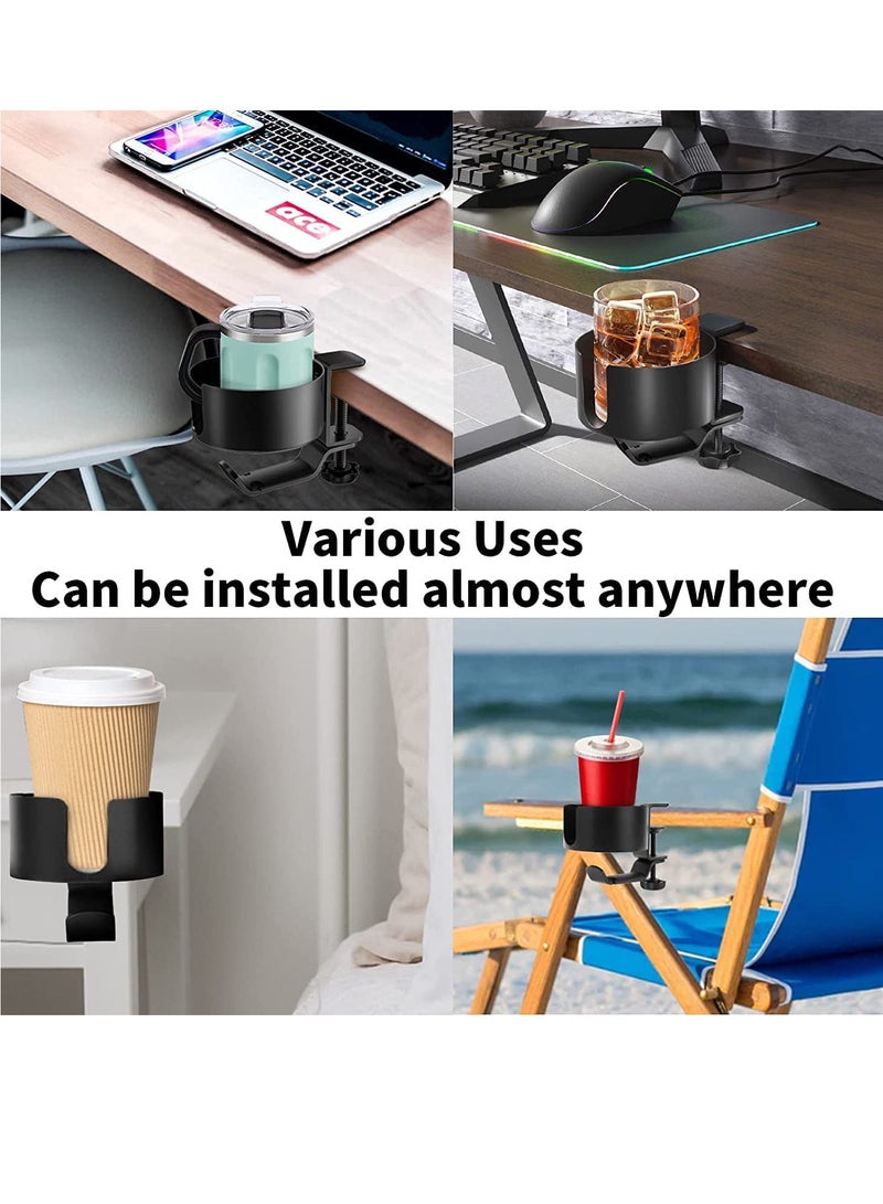Generic Desk Cup Holder, Anti Spill Cup Holder Clamp, 2 in 1 Desk Cup Holder with Rotatable Headphone Hanger Holder, Clip on Cup Holder Easy Installation for Water Bottles, Backpack, Cup  - Image 5