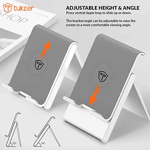Tukzer Foldable Tablet & Mobile Stand Holder with Telescopic Height & Multi-Angle Adjustment| Anti-Slip Silicone Surface, Charging Slot| For Up to 12 Inch Screen iPad Tab, Smartphones, Kindle (Silver) - Image 2
