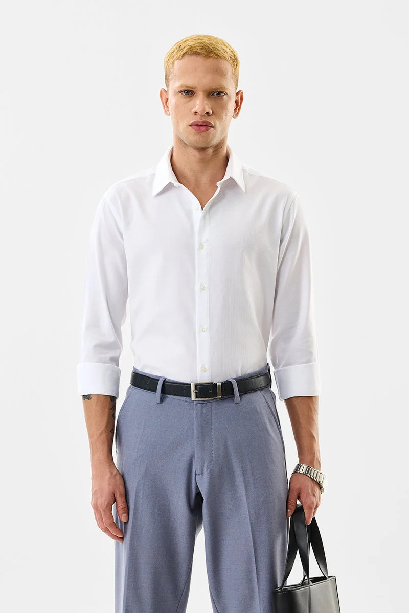 SNITCH White Solid Long Sleeve Slim Fit Formal Luxe Shirt
