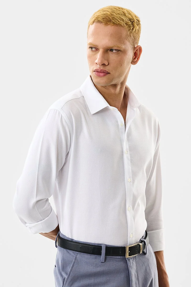 سنيتش White Solid Long Sleeve Slim Fit Formal Luxe Shirt