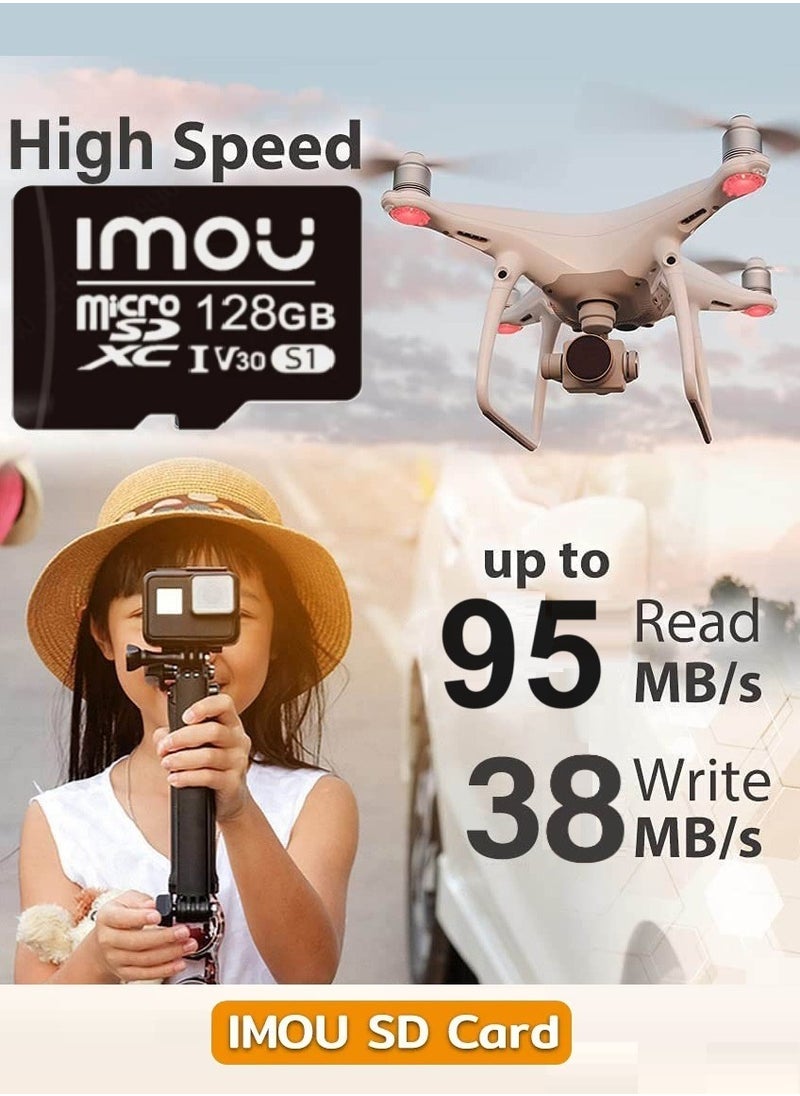 ايمو - بطاقة ذاكرة Micro SDXC سعة 128 جيجا فائقة السرعة فائقة التوافق فائقة التكيف فئة 10 (U3/ V30/3D) بطاقة فلاش TLC Nand مع سرعة قراءة 95 ميجابايت/ثانية وسرعة كتابة 38 ميجابايت/ثانية - Image 1