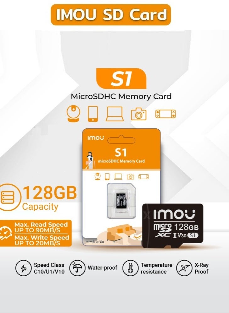 ايمو - بطاقة ذاكرة Micro SDXC سعة 128 جيجا فائقة السرعة فائقة التوافق فائقة التكيف فئة 10 (U3/ V30/3D) بطاقة فلاش TLC Nand مع سرعة قراءة 95 ميجابايت/ثانية وسرعة كتابة 38 ميجابايت/ثانية - Image 1