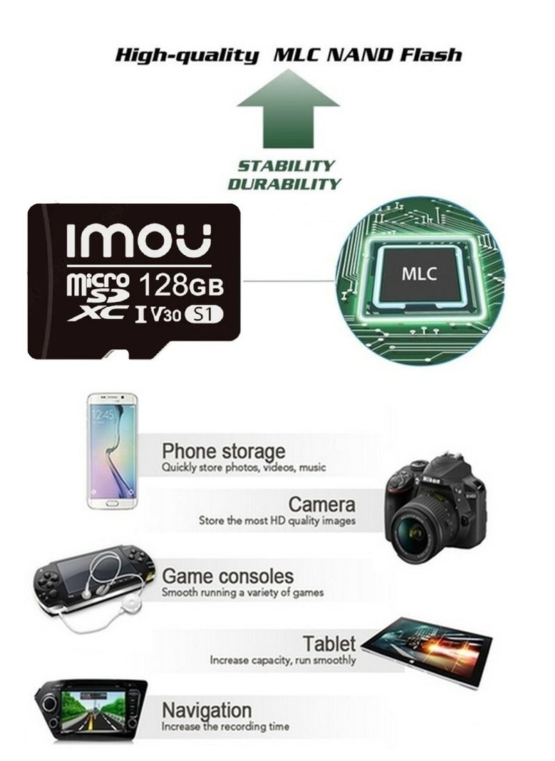 ايمو - بطاقة ذاكرة Micro SDXC سعة 128 جيجا فائقة السرعة فائقة التوافق فائقة التكيف فئة 10 (U3/ V30/3D) بطاقة فلاش TLC Nand مع سرعة قراءة 95 ميجابايت/ثانية وسرعة كتابة 38 ميجابايت/ثانية - Image 1