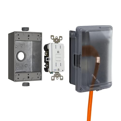 SIGMA ENGINEERED SOLUTIONS 16801 Non-Metallic Weatherproof Outdoor Electrical Outlet Kit w/ Extra Duty Cover, Box and 15 Amp GFCI Receptacle, IN-USE, Clear/Gray, 1 Gang, Lockable with Patented Hinge - Image 1