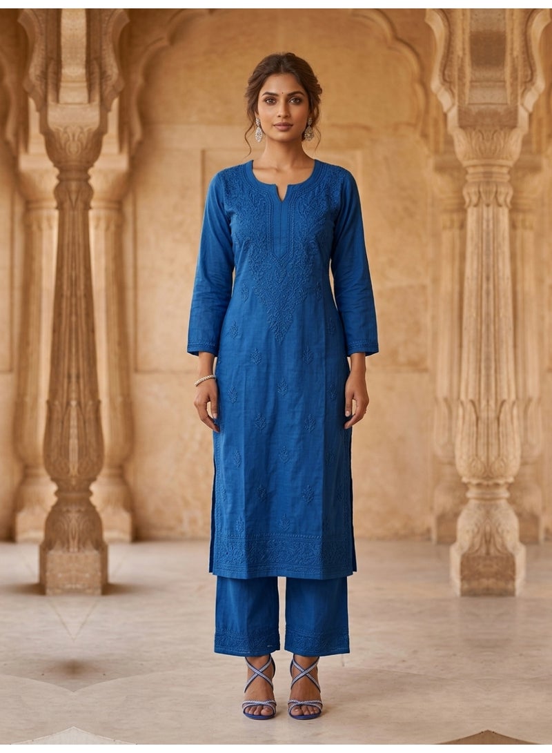 Alaya Women Hand Embroidered Chikankari Muslin Kurta Set-AL4115KS - Image 1