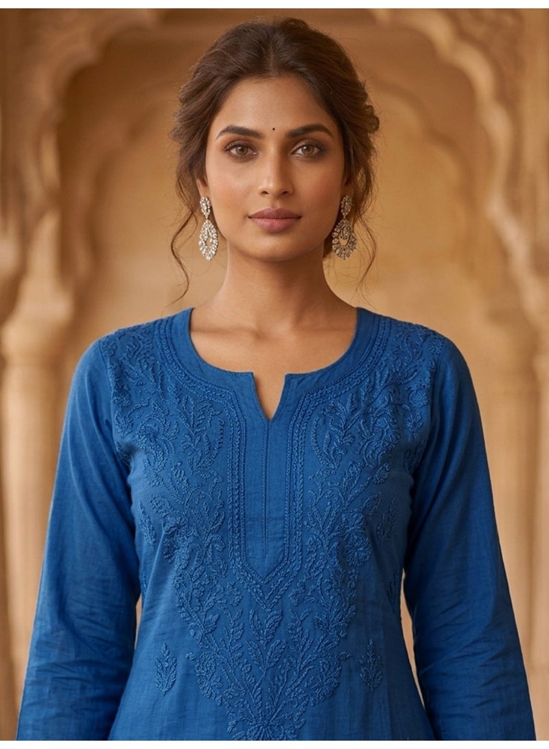 Alaya Women Hand Embroidered Chikankari Muslin Kurta Set-AL4115KS - Image 3