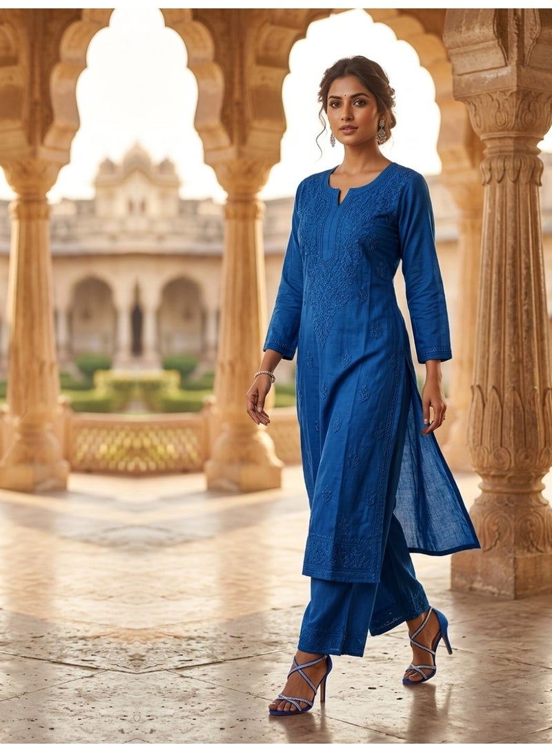Alaya Women Hand Embroidered Chikankari Muslin Kurta Set-AL4115KS - Image 4