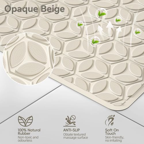 WRISIN Bathtub Mat Non Slip with Suction Cups 100 Rubber Bathroom Mat Textured for Bath Tub Shower Safety Soft on Touch BPAPVC Free Pet Dog Bath Mat Machine Washable 16 28 InchBeige - Image 3