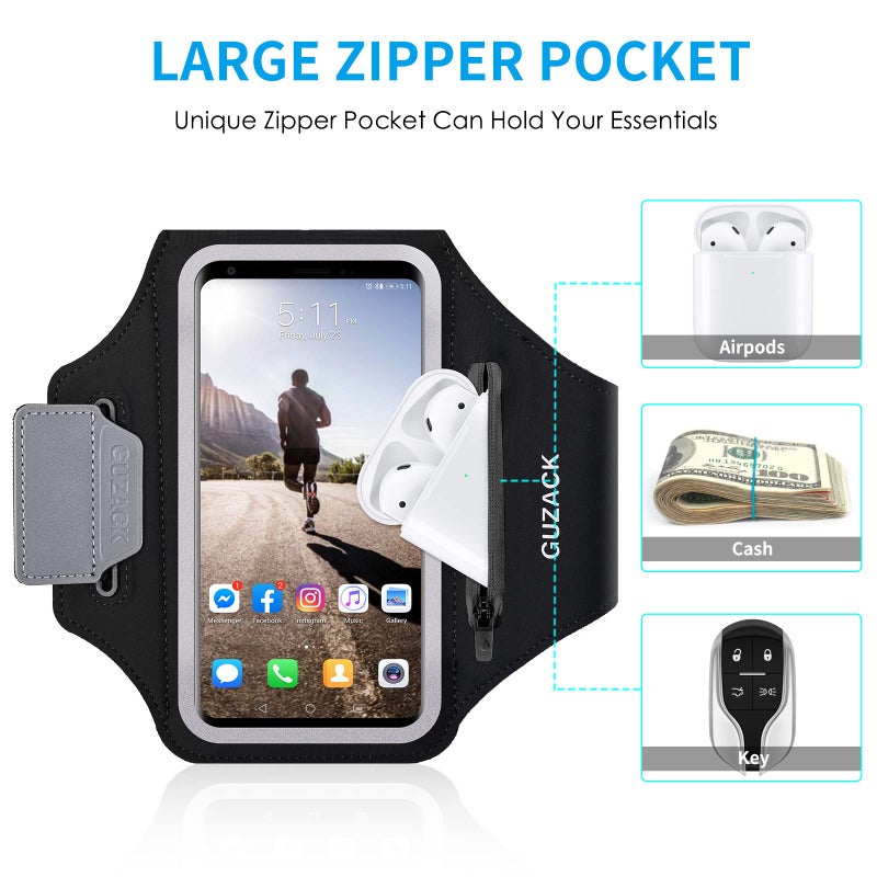 GUZACK Phone Holder for Running with Zipper Pouch, Running Armband for iPhone 17/16/15/14/13/12/11 Pro Max/Plus/XR/XS, Galaxy S25/S24/S23/S22, Cell Phone Arm Holder with Key Pocket & Card Slot - Image 3