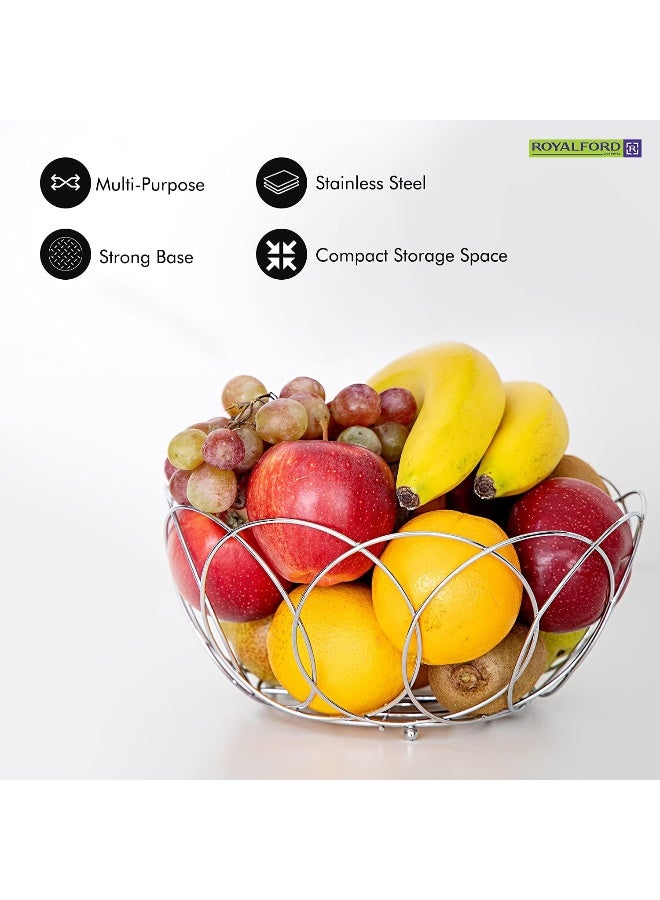 Royalford Fruit Basket Chrome Platted Iron 27.5X12Cm Silver Silver - Image 3