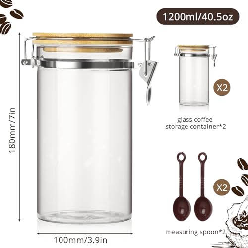 VZZNN 2 Pack 405oz Coffee Bean Storage Container with Airtight Bamboo Lids Glass Airtight Coffee Canister with Scoop Storage Container for Grounds Tea Cereal Sugar - Image 3