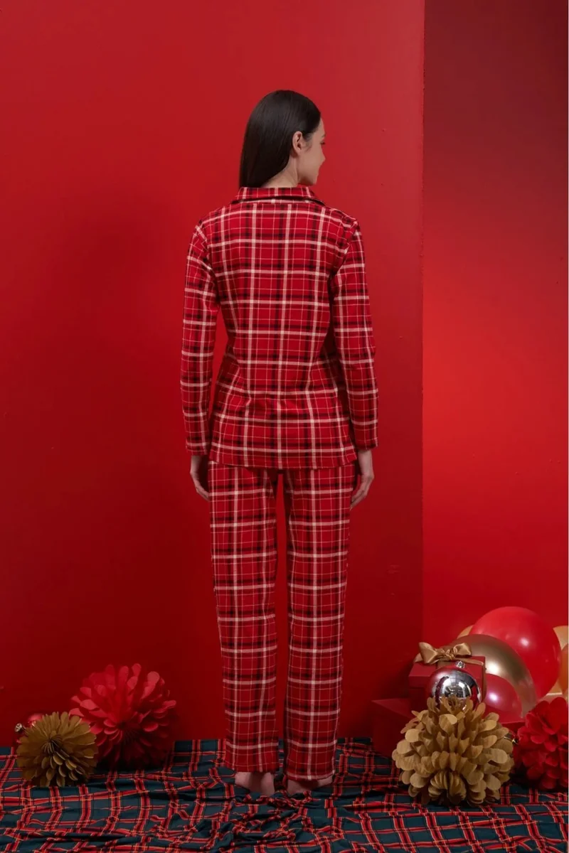 ريمسا Women's Plaid Patterned Cotton Pajama Set 1622 Red