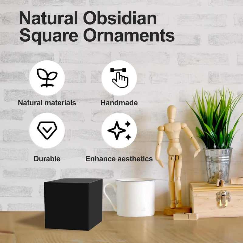 windforgecraft Black Obsidian Cube Natural Obsidian Quartz Crystals Handmade Black Obsidian Square Elegant Obsidian Crystals Sturdy Obsidian Cube Obsidian Stone Decor for Home Decoration (5cm) - Image 2