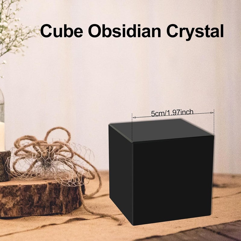 windforgecraft Black Obsidian Cube Natural Obsidian Quartz Crystals Handmade Black Obsidian Square Elegant Obsidian Crystals Sturdy Obsidian Cube Obsidian Stone Decor for Home Decoration (5cm) - Image 4