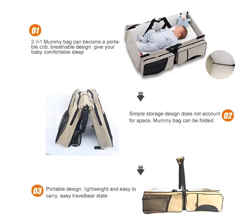 24x7 eMall Baby Bed Bag Portable 3 in 1 Portable Bassinet Cot Crib Bags for Infant Sleeping Resting Nappy Changing Station for 0-12 Months - Image 3