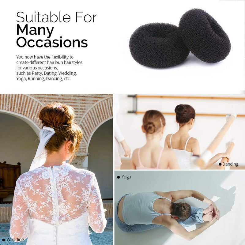 NICEMOVIC Ring Style Hair Bun Maker, 2PCS Chignon Doughnut Shaper for Short and Thin Hair (3 Inch/Black) - Image 4