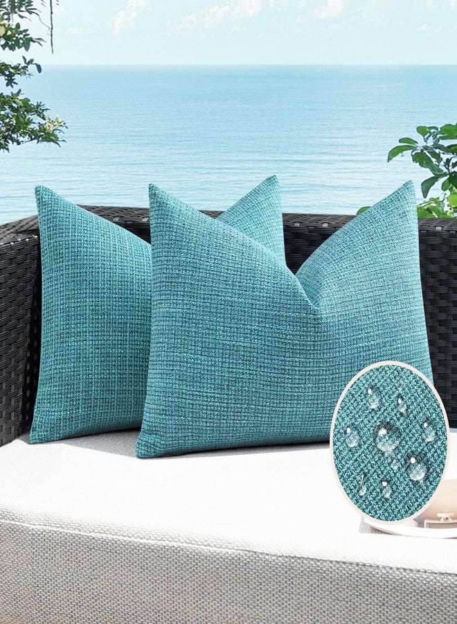 Artscope Outdoor Waterproof Throw Pillow Covers 16x24 Inch Decorative Linen Outdoor Pillows Cushion Case for Patio Couch Sofa - Turquoise - Image 1