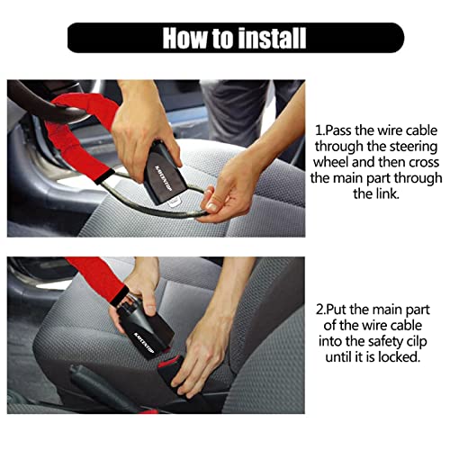 KAYCENTOP Car Steering Wheel Lock, Seat Belt Lock, Anti-Theft Device, Max 17 Inch Length, Small and Light-Weight, Multi-Functional, Fit Most Vehicle, SUV, Golf Cart Security (Red) - Image 3