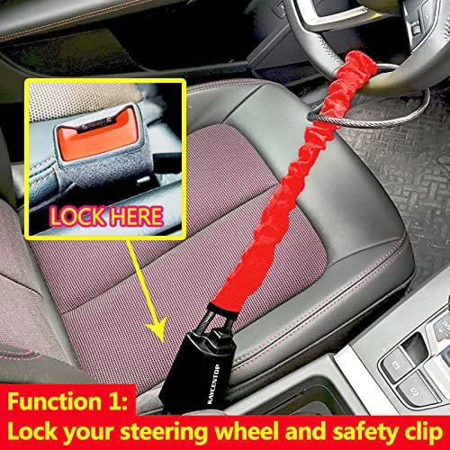 KAYCENTOP Car Steering Wheel Lock, Seat Belt Lock, Anti-Theft Device, Max 17 Inch Length, Small and Light-Weight, Multi-Functional, Fit Most Vehicle, SUV, Golf Cart Security (Red) - Image 2