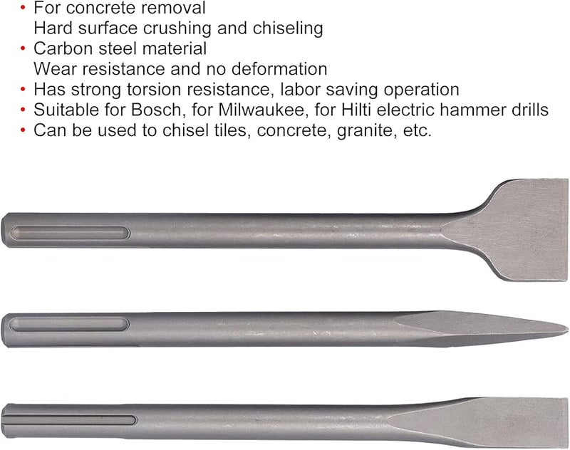 3 قطع من مجموعة الإزميل المتينة من الفولاذ الكربوني مقاس 2 لأعمال البلاط والخرسانة - Image 5