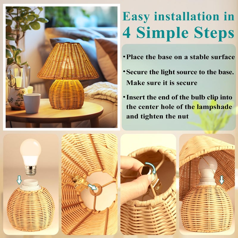 WERFOP Bamboo Table Lamp Handmade Boho Rattan Bedside Lamp,3 Colors Adjustable Vintage Wicker Wooden Nightstand Lamp with E26 Bulb for Bedroom Living Room Desk Entrance - Image 5