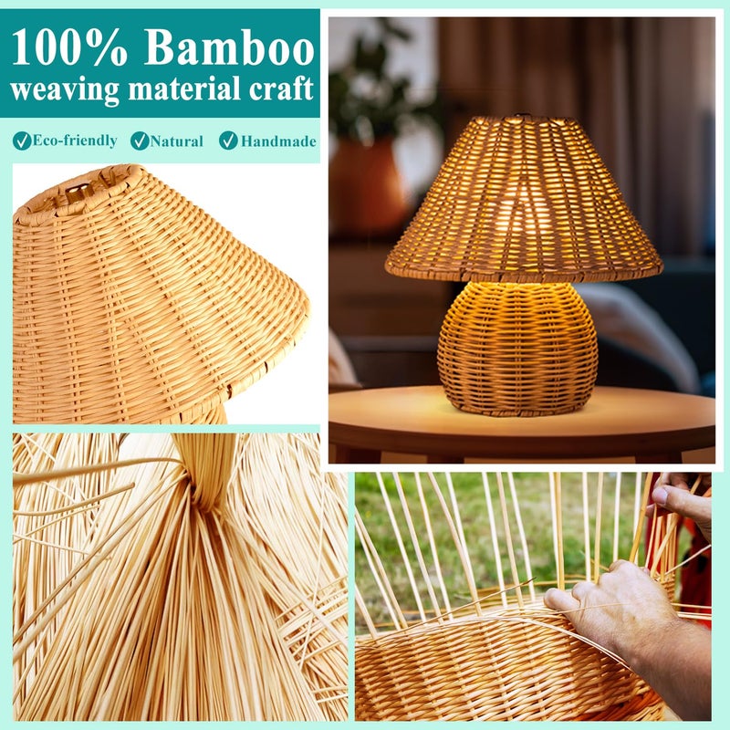 WERFOP Bamboo Table Lamp Handmade Boho Rattan Bedside Lamp,3 Colors Adjustable Vintage Wicker Wooden Nightstand Lamp with E26 Bulb for Bedroom Living Room Desk Entrance - Image 2