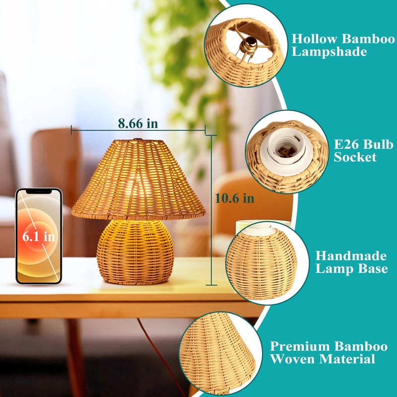 WERFOP Bamboo Table Lamp Handmade Boho Rattan Bedside Lamp,3 Colors Adjustable Vintage Wicker Wooden Nightstand Lamp with E26 Bulb for Bedroom Living Room Desk Entrance - Image 3