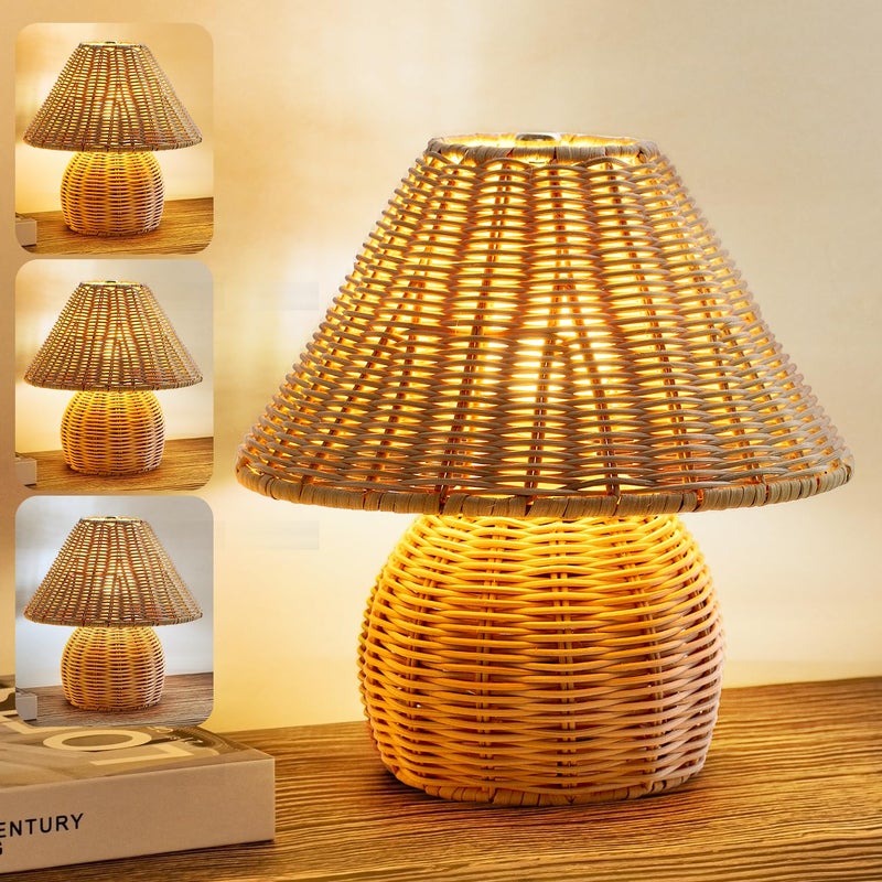 WERFOP Bamboo Table Lamp Handmade Boho Rattan Bedside Lamp,3 Colors Adjustable Vintage Wicker Wooden Nightstand Lamp with E26 Bulb for Bedroom Living Room Desk Entrance - Image 1