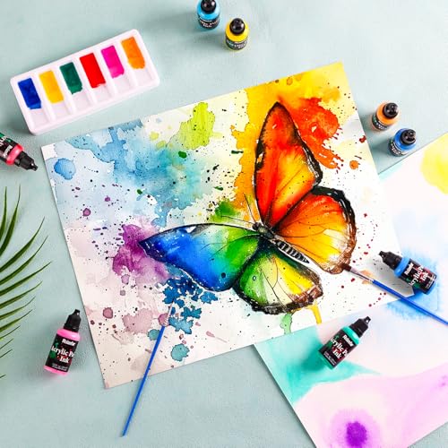 Roizefar Acrylic Paint Ink, 16 x 20ml (0.68 fl.oz), Acrylic Drawing Ink Set, Liquid Acrylics Paint with 2 Brushes and 1 Palette for Drawing, Ideal for Pouring Art, Mixed Media Projects - Image 3