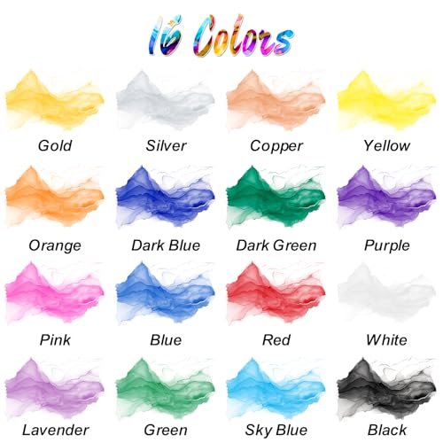 Roizefar Acrylic Paint Ink, 16 x 20ml (0.68 fl.oz), Acrylic Drawing Ink Set, Liquid Acrylics Paint with 2 Brushes and 1 Palette for Drawing, Ideal for Pouring Art, Mixed Media Projects - Image 2