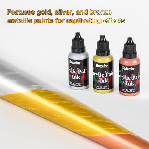 Roizefar Acrylic Paint Ink, 16 x 20ml (0.68 fl.oz), Acrylic Drawing Ink Set, Liquid Acrylics Paint with 2 Brushes and 1 Palette for Drawing, Ideal for Pouring Art, Mixed Media Projects - Image 5