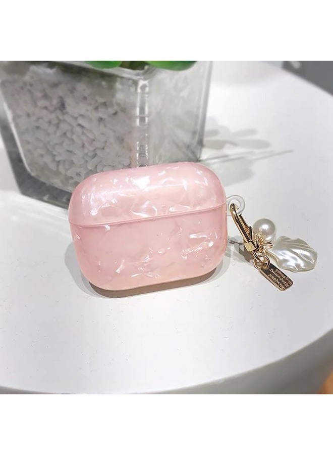 OTOPO Cute Case for Airpods 4 Gen Cover Girl Women with Cleaner Pen, Shell Pattern Airpods iPod 4 Generation Cover Protective Skin with Luxury Pearl Keychain, Pink - Image 4