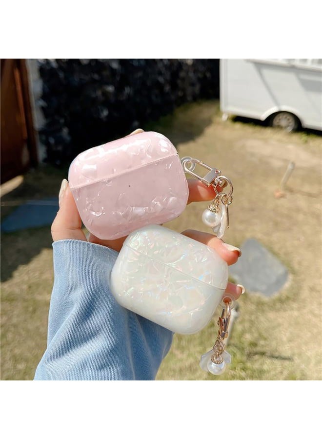 OTOPO Cute Case for Airpods 4 Gen Cover Girl Women with Cleaner Pen, Shell Pattern Airpods iPod 4 Generation Cover Protective Skin with Luxury Pearl Keychain, Pink - Image 2