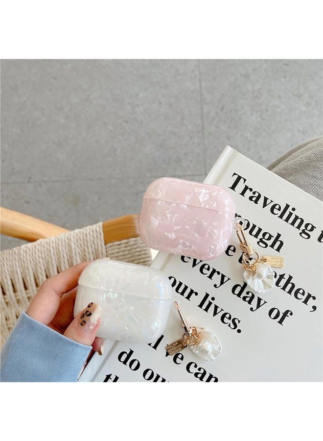 OTOPO Cute Case for Airpods 4 Gen Cover Girl Women with Cleaner Pen, Shell Pattern Airpods iPod 4 Generation Cover Protective Skin with Luxury Pearl Keychain, Pink - Image 3
