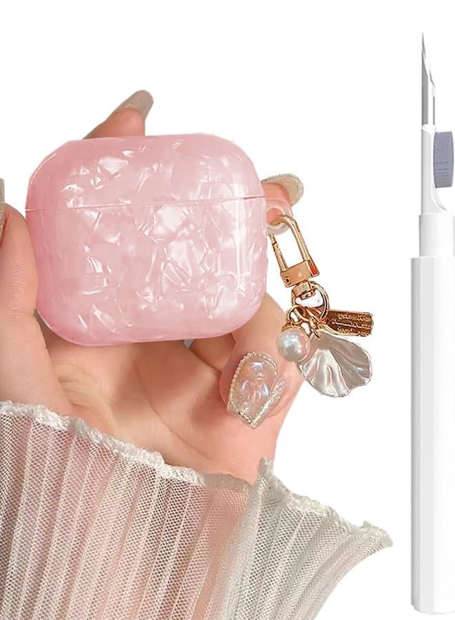 OTOPO Cute Case for Airpods 4 Gen Cover Girl Women with Cleaner Pen, Shell Pattern Airpods iPod 4 Generation Cover Protective Skin with Luxury Pearl Keychain, Pink - Image 1