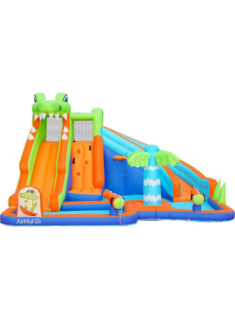 Inflatable Twin Water Slide With Bouncer for Kids Outdoor Play Twin slide forest water park  - Image 1
