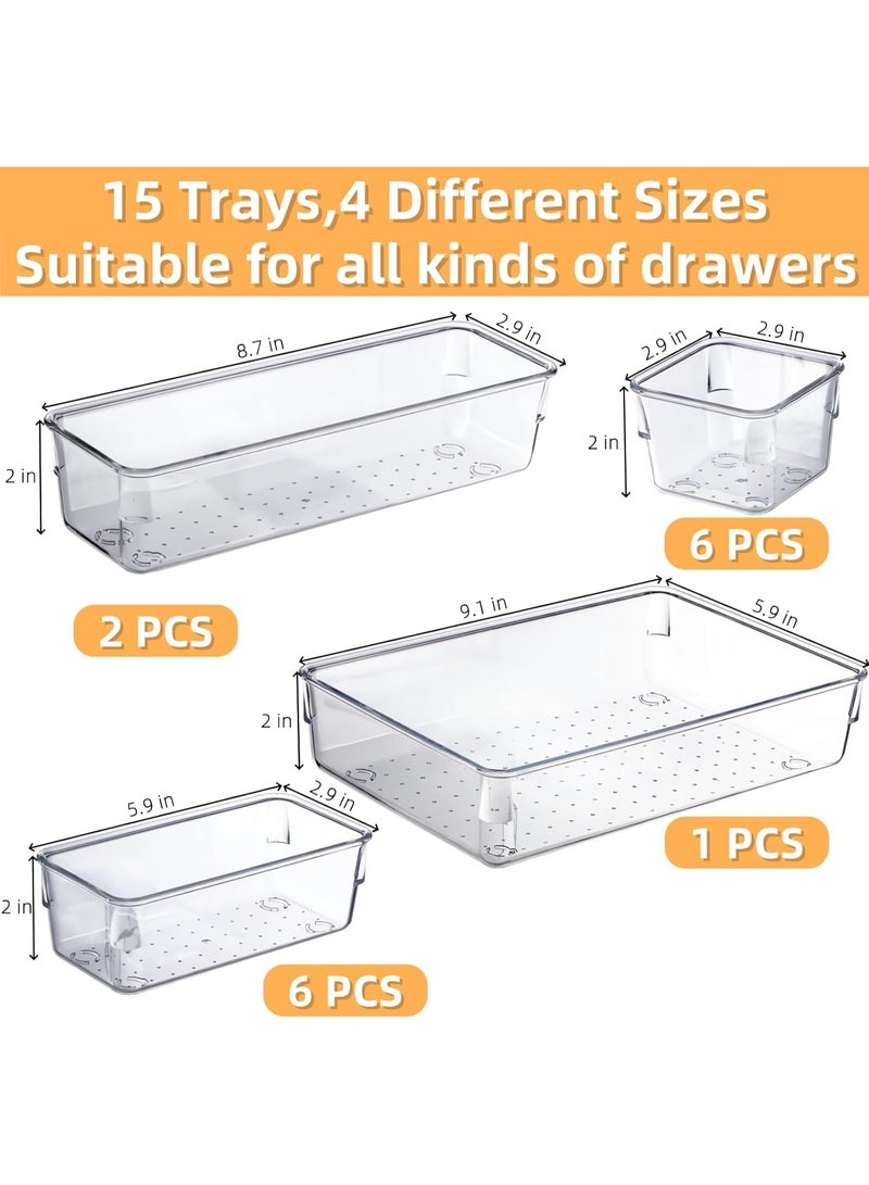 KITCHENOO Acrylic Storage Boxes for Makeup, Skincare, Jewelry, and Office Supplies for Vanity, Kitchen, Bedroom, Bathroom, and Office - 15 Pieces - Image 2