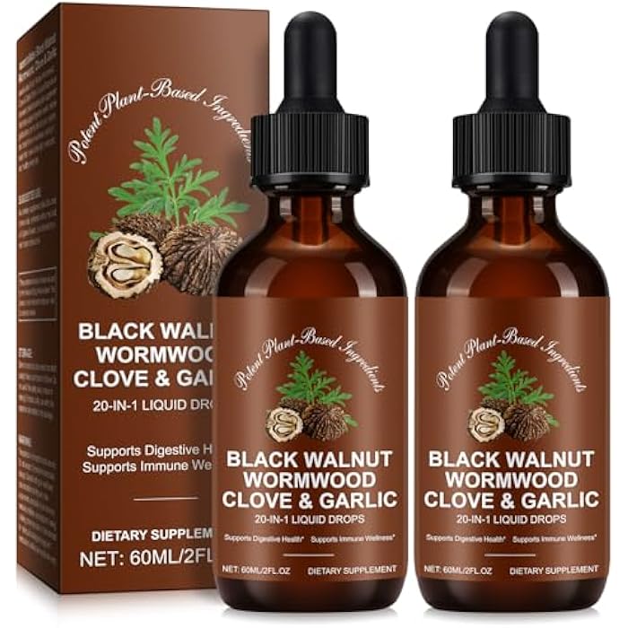 Tiuedu Black Walnut & Wormwood Herbal Liquid Drops, 20-in-1 Plant-Based Herbal Wellness Formula with Clove, Garlic, Pumpkin Seed & Milk Thistle, Fast-Absorbing Liquid, 2Pack - Image 1