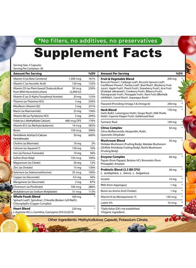 Supplements Studio Vegan Whole Food Multivitamin with Iron, Daily Multivitamin for Women and Men, Made with Fruits & Vegetables, B-Complex, Probiotics, Enzymes, CoQ10, Omegas, Turmeric, Non-GMO, 90 Count - Image 5