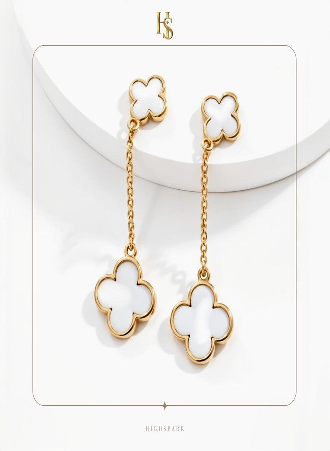 HighSpark Dangle Clover Stud Earrings for Women | Designer Dangle Stud Earrings | Lovely Gift - Image 3