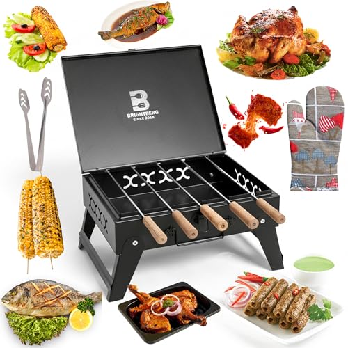 BRIGHTBERG Mirco Traveller Tandoori Grill For Home With 5 Skewers, Tong And Glove - Image 1