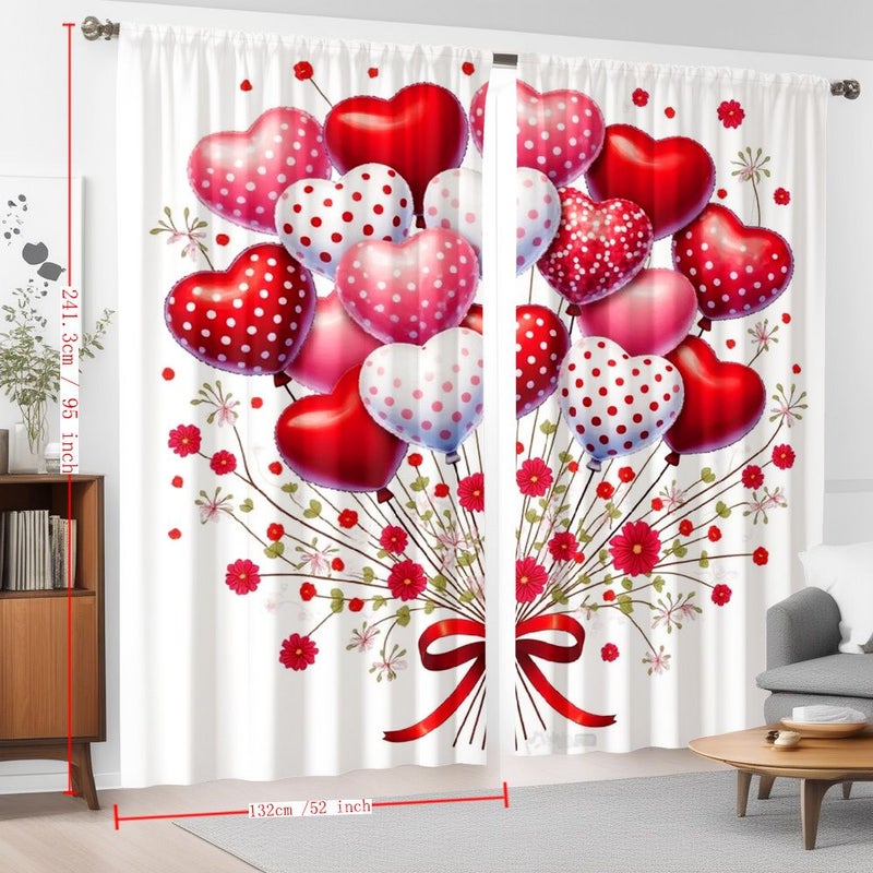 Set Of 2 Polychrome Heart Balloon Floral Print Curtains Modern Art Style Rod Pocket Home Decoration For Kitchen Cafe Living Room Balcony Garden - Image 5