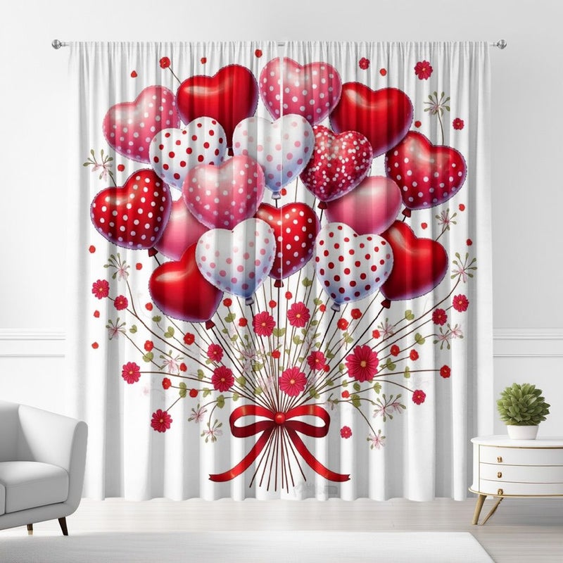 Set Of 2 Polychrome Heart Balloon Floral Print Curtains Modern Art Style Rod Pocket Home Decoration For Kitchen Cafe Living Room Balcony Garden - Image 2