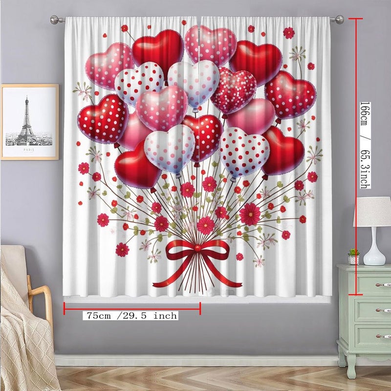 Set Of 2 Polychrome Heart Balloon Floral Print Curtains Modern Art Style Rod Pocket Home Decoration For Kitchen Cafe Living Room Balcony Garden - Image 3