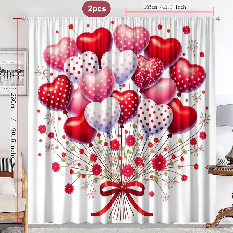 Set Of 2 Polychrome Heart Balloon Floral Print Curtains Modern Art Style Rod Pocket Home Decoration For Kitchen Cafe Living Room Balcony Garden - Image 4