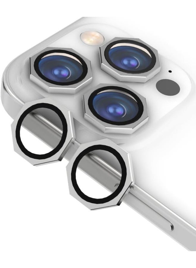 Camera Lens Protector Compatible with iPhone 13/14 /13Mini – 9H Tempered Glass Camera Cover with Metal Ring, Scratch and Shock Resistant. (Silver) - Image 1